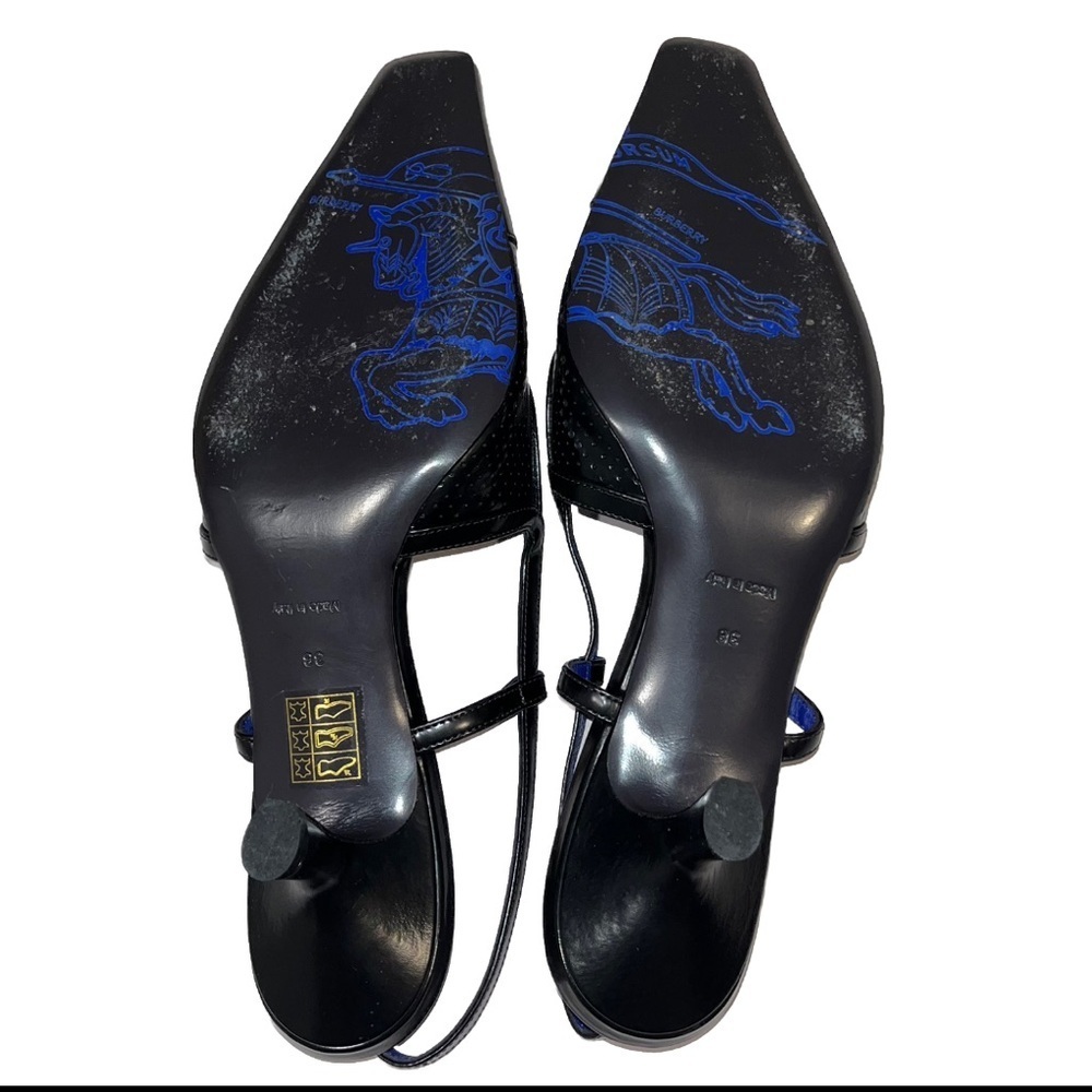 Burberry Chisel Slingback Kitten Heels Black Perforated Leather Preppy EU38 US8 - Picture 9 of 11